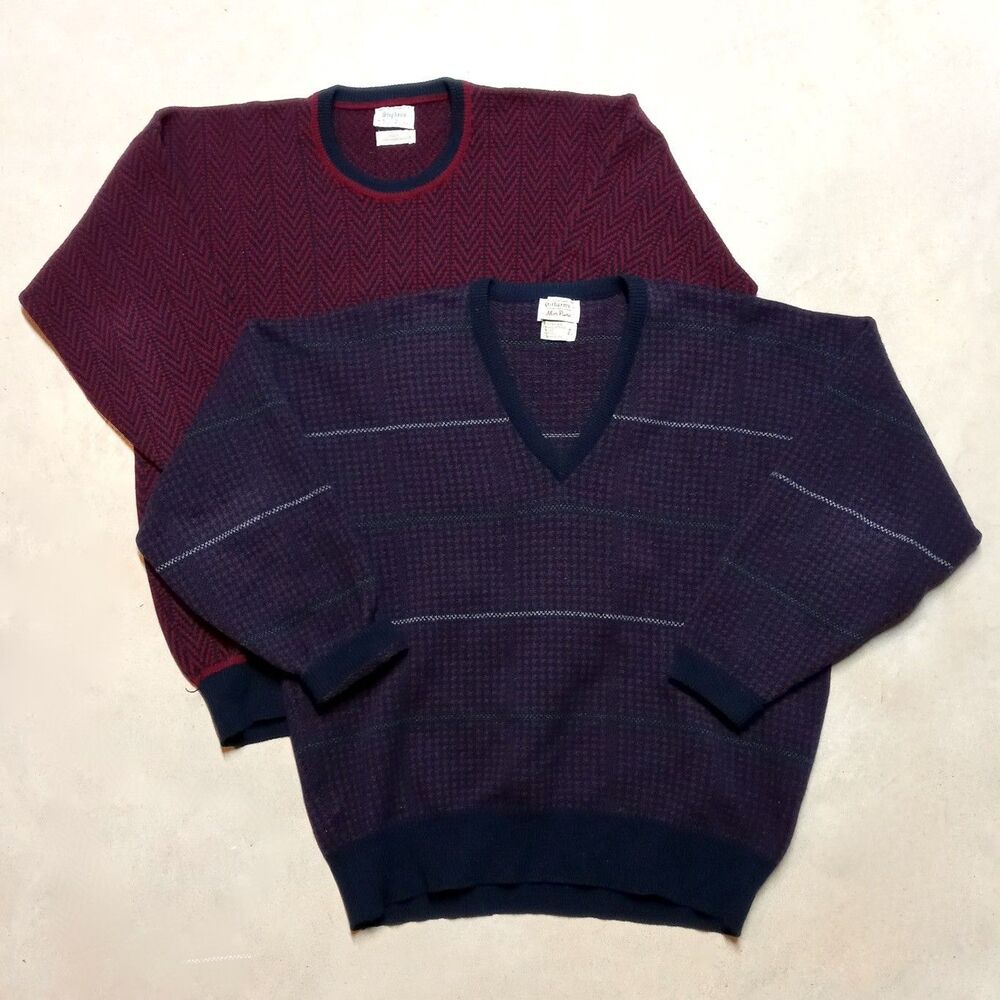 Lot of 2 Vintage Alan Paine Sweaters 100% Lambswool Made In England Size 44